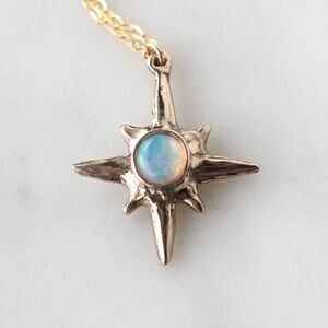 Iron Oxide Designs-Dainty Polaris Choker North Star Necklace lab Grown Fire Opal